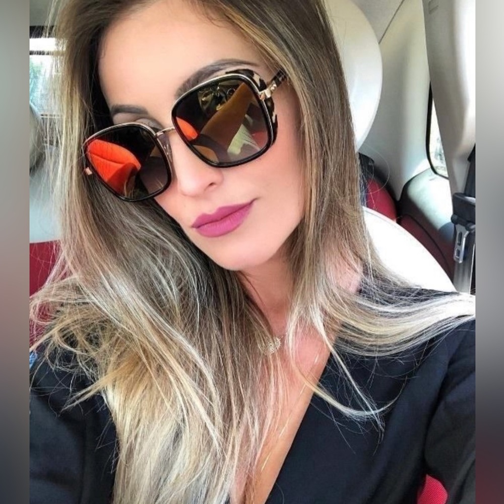 Side Lens Shield Crossed Line Temple Pattern Modern Square Aviator Sunglasses